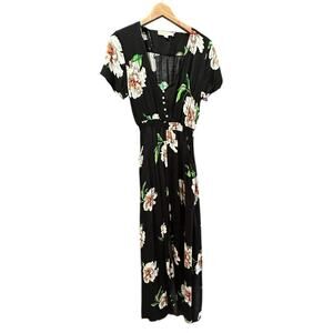 Lovestitch Women's Black White Floral Print V-Neck Maxi Dress Size Medium
